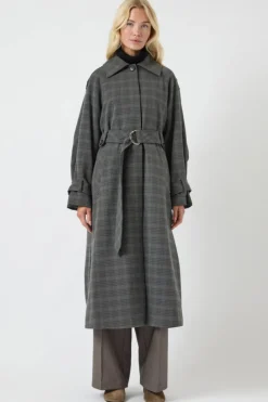 New YAS cicco Ls Long Coat 4887412 Dark Grey Melange W. Black