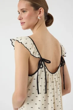 Clearance YAS dobby Sl Ankle Dress 4693522 Gardenia Black Dobby Dots