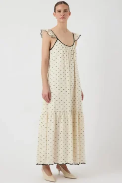 Clearance YAS dobby Sl Ankle Dress 4693522 Gardenia Black Dobby Dots