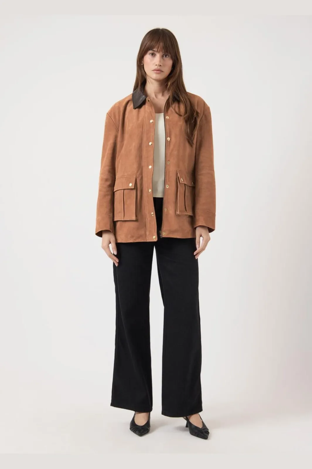 Clearance YAS kaia Ls Suede Leather Jacket 5001695 Nuthatch